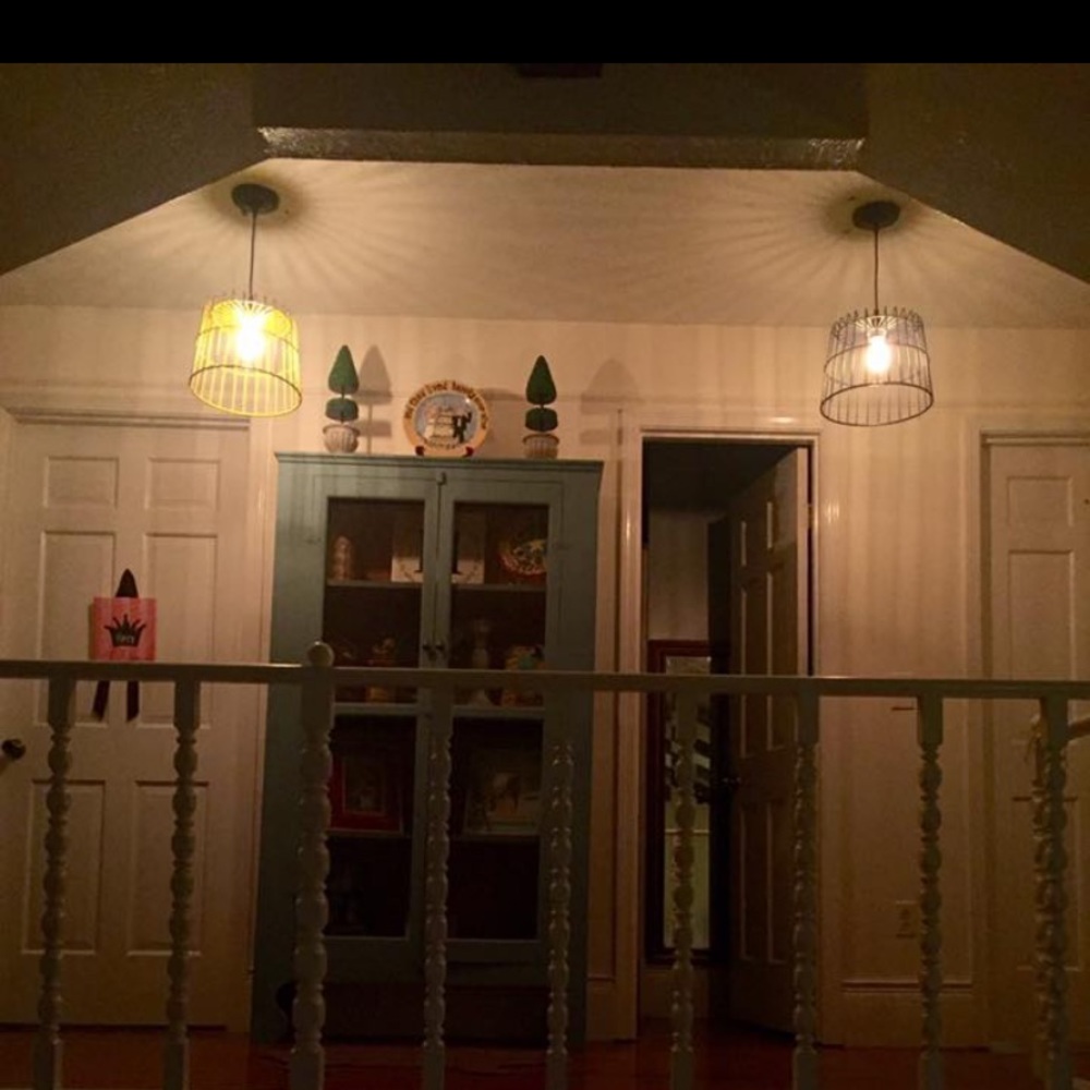 Pair of vintage metal basket pendant lights